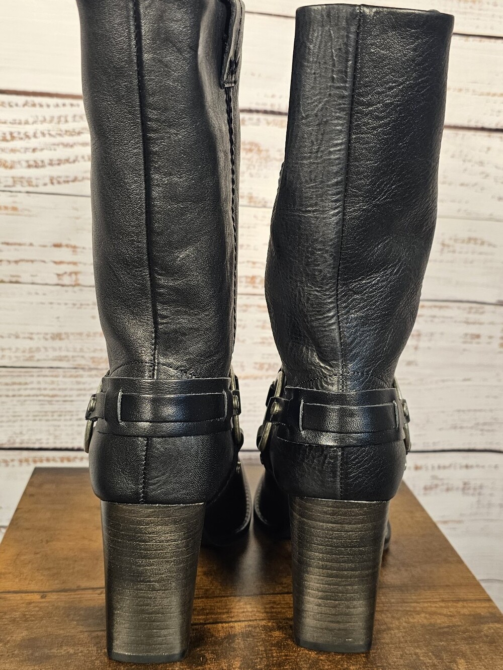 Free People Hayden Harness Leather Heeled Boots Size 8.5 Black Mid Calf NIB - Picture 4 of 8